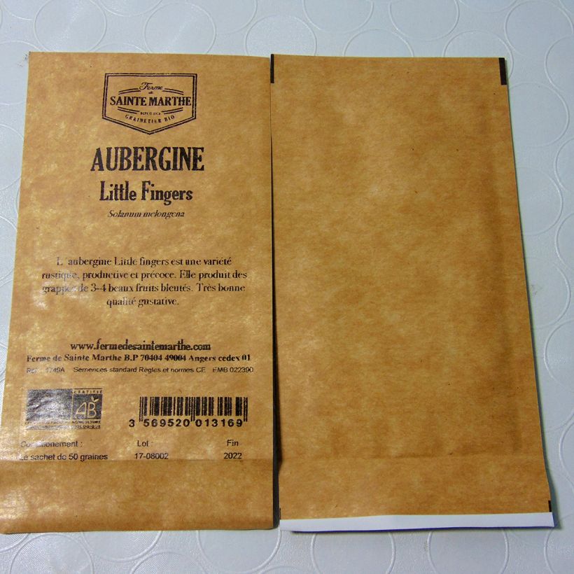 Example of Aubergine Little Fingers AB Bio per pack of 50 seeds as you get