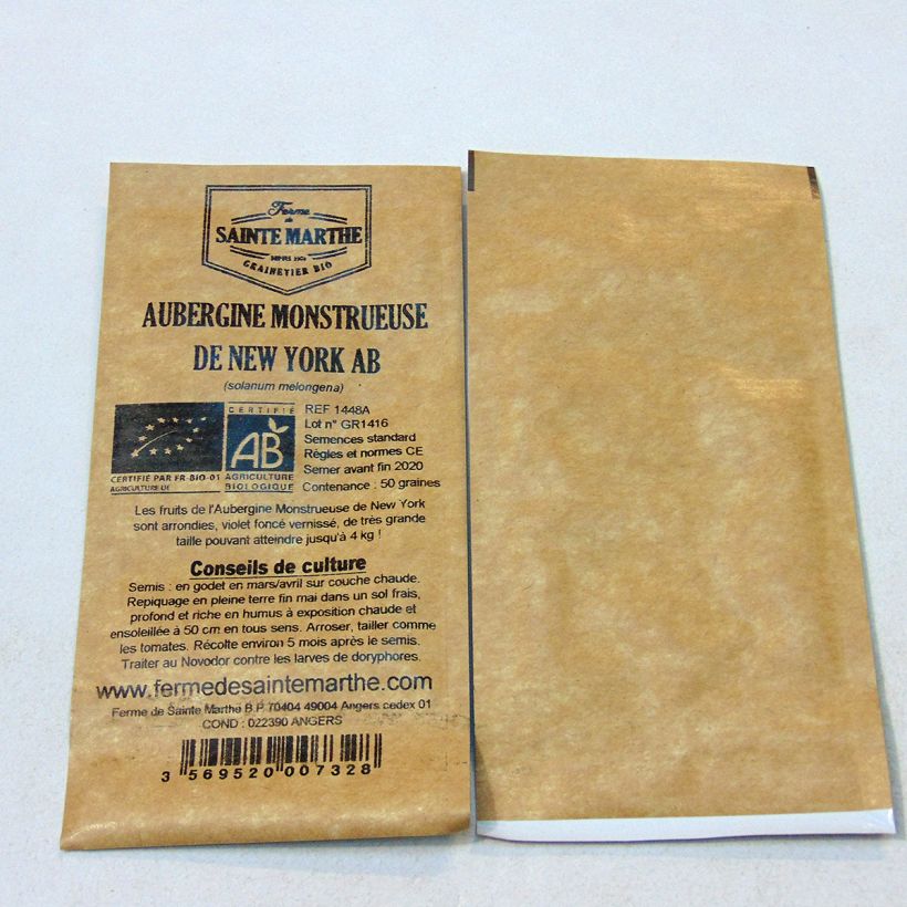 Example of Aubergine Monstrueuse de New-York Bio per pack of 50 seeds as you get