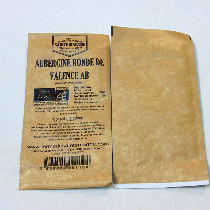 Example of Aubergine Ronde de Valence Bio per pack of 50 seeds as you get