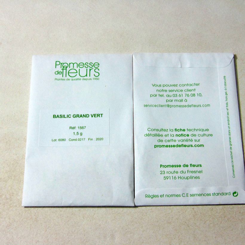 Example of Basilikum Grand Vert per pack of 800 seeds (1,5g) as you get
