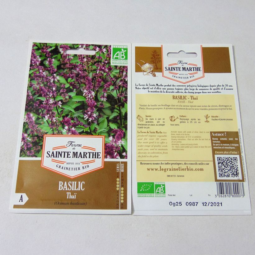 Example of Basilikum Thaï - Ocimum basilicum per pack of 150 seeds (0.25g) as you get