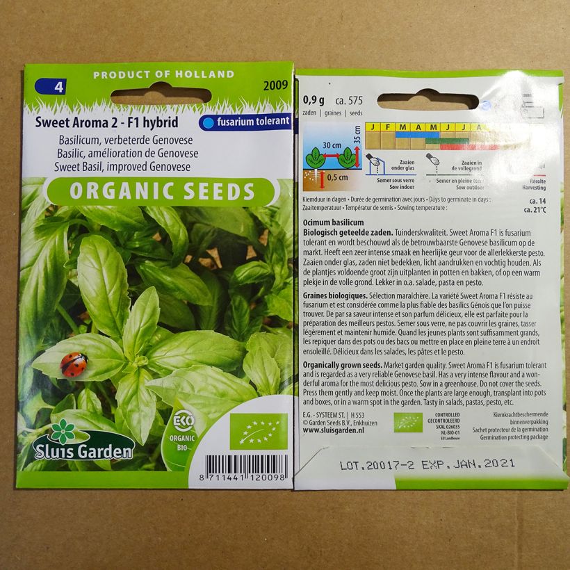 Example of Basilikum Sweet Aroma F1 Bio per pack of 575 seeds (0.9g) as you get