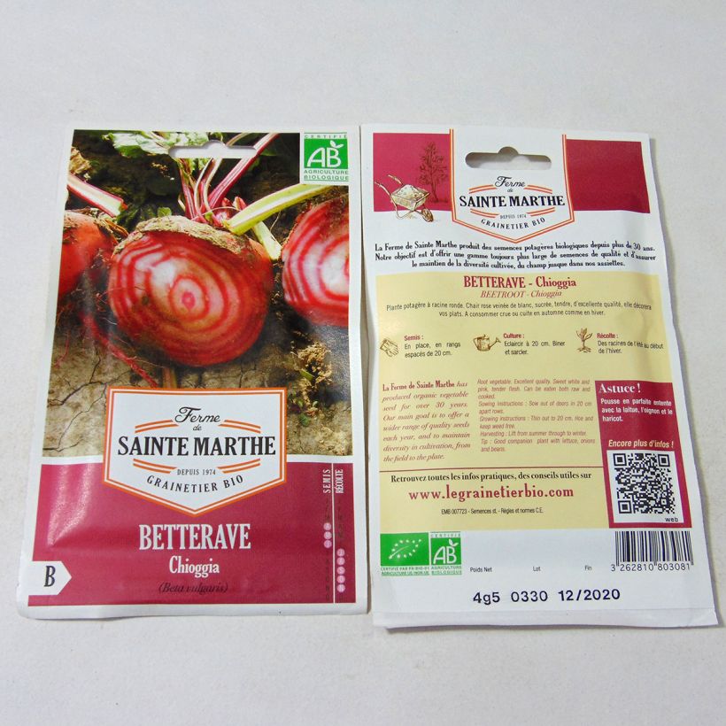 Example of Rote Bete Chioggia Bio- Ferme de Sainte Marthe per pack of 300 seeds (4.5g) as you get