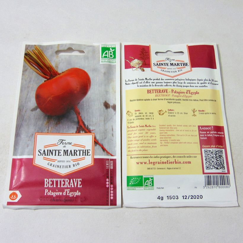 Example of Rote Bete D'Egypte Bio - La Ferme de Sainte-Marthe per pack of 130 seeds (4g) as you get