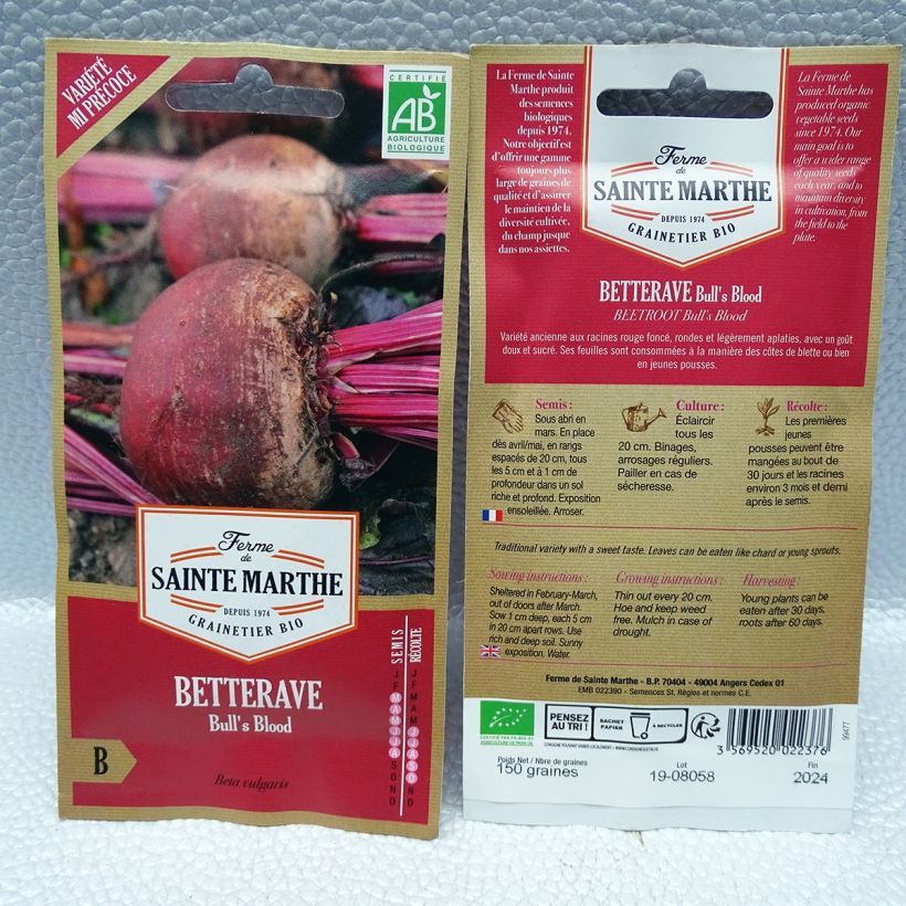 Example of Rote Bete Bull's Blood Bio - La Ferme de Sainte-Marthe per pack of 150 seeds as you get