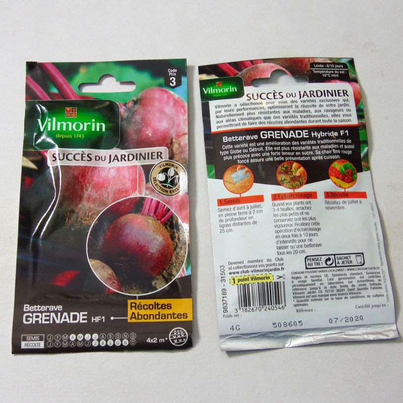 Example of Rote Bete Grenade- Vilmorin per pack of 200 seeds (4g) as you get