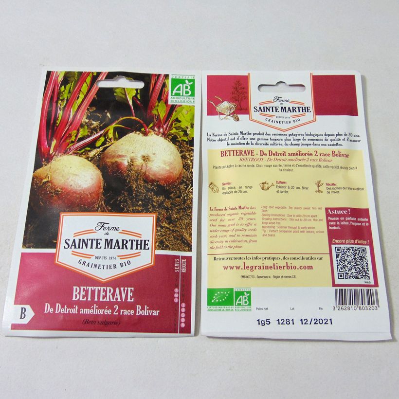 Example of Rote Bete De Detroit Améliorée 2 race Bolivar Bio - La Ferme de Sainte-Marthe per pack of 80 seeds (1.5g) as you get