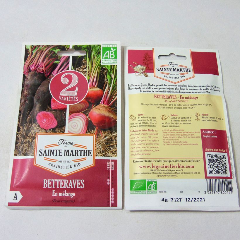 Example of Rote Bete Mix (Crapaudine, Chioggia) Bio - La Ferme de Sainte-Marthe per pack of 200 seeds (4g) as you get