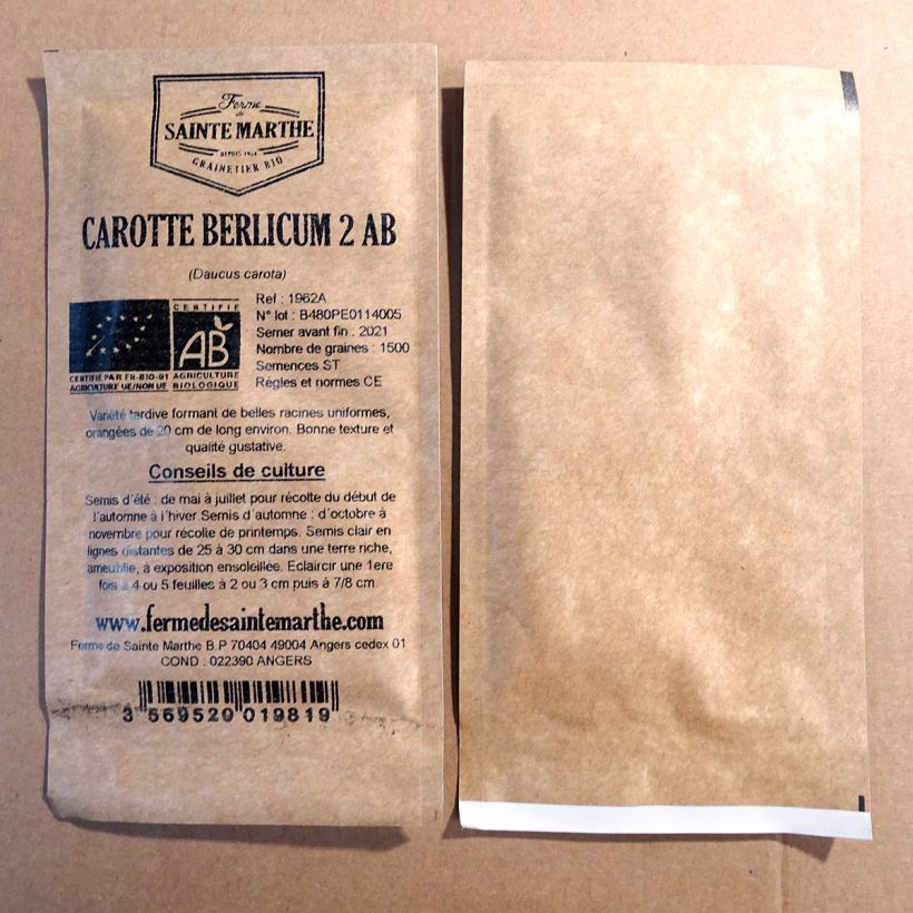 Example of Möhre Berlicum 2 Bio per pack of 1500 seeds as you get