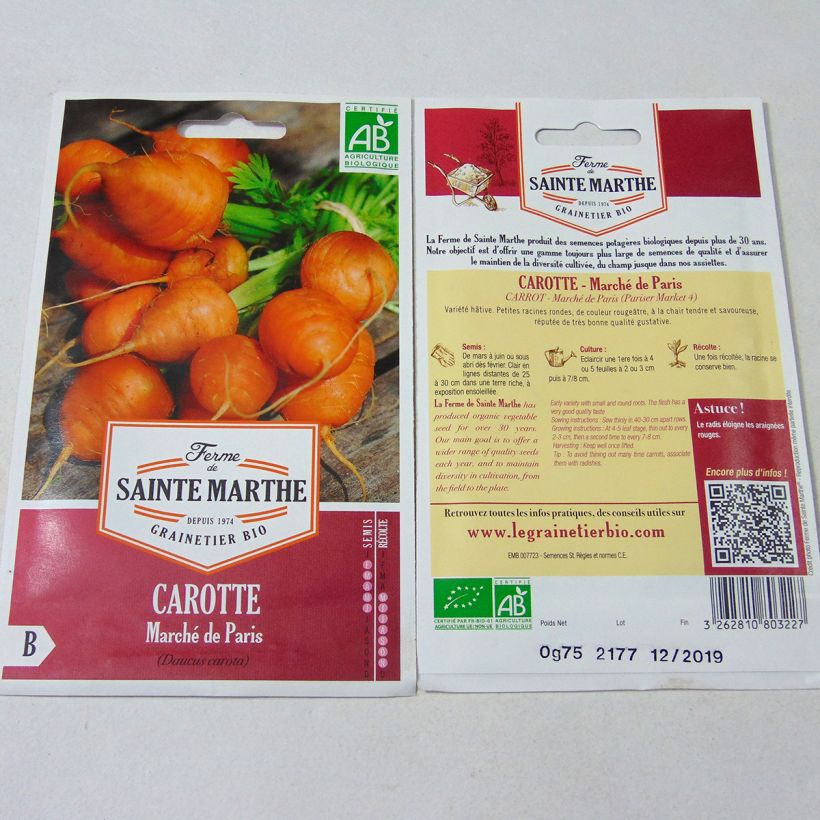 Example of Möhre Marché de Paris Bio per pack of 1500 seeds as you get