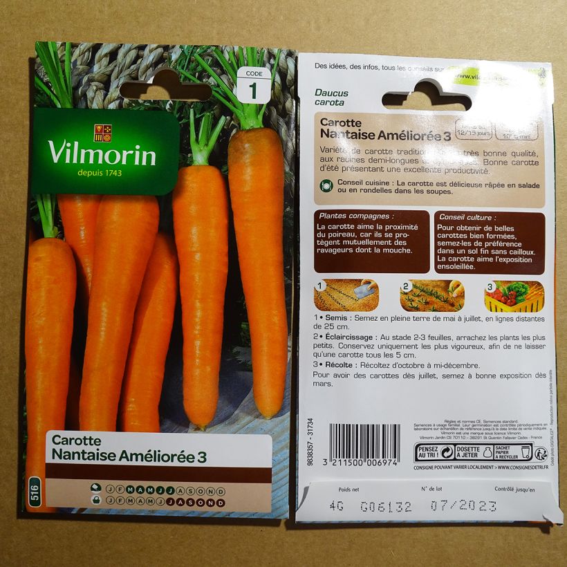 Example of Möhre Nantaise améliorée 3 per pack of 3600 seeds (4g) as you get