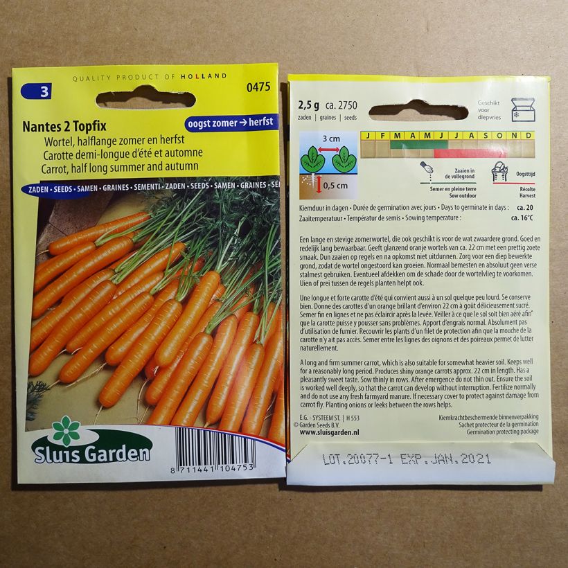 Example of Möhre Nantes 2 Topfix per pack of 2750 seeds (2g) as you get