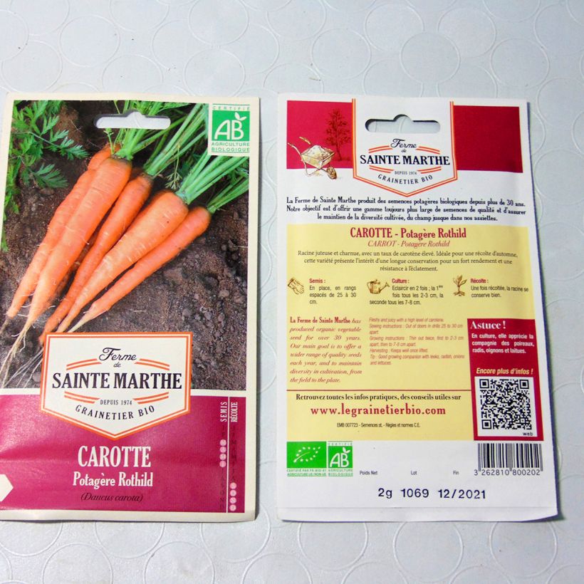 Example of Möhre Rothild Bio per pack of 850 seeds (1g) as you get