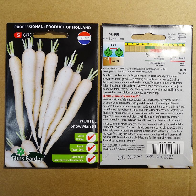 Example of Möhre Snow Man F1 per pack of 400 seeds as you get