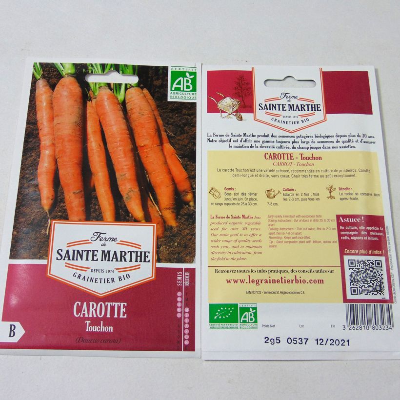 Example of Möhre Touchon Bio per pack of 1700 seeds (2.5g) as you get