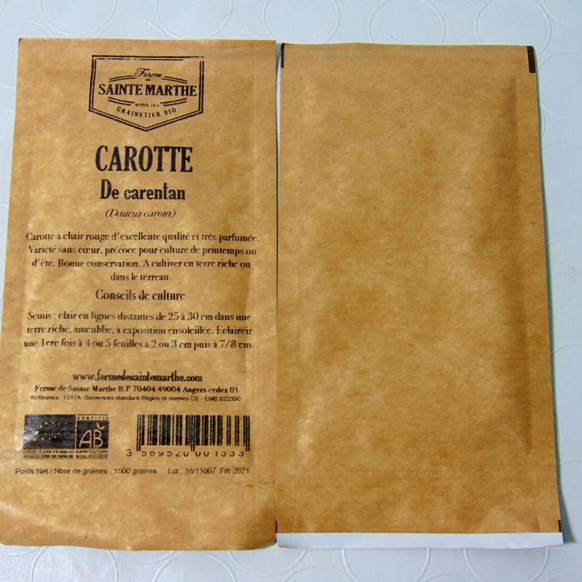 Example of Möhre Carentan Bio per pack of 500 seeds (1g) as you get