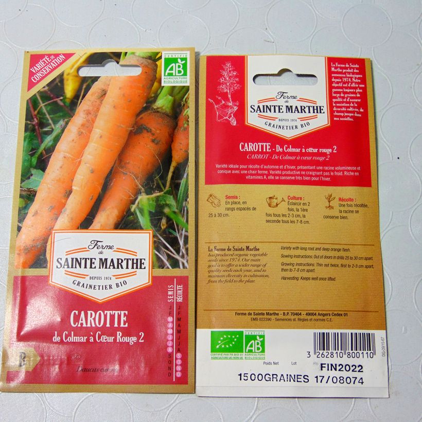 Example of Möhre Colmar à coeur rouge 2 Bio per pack of 1800 seeds (2g) as you get