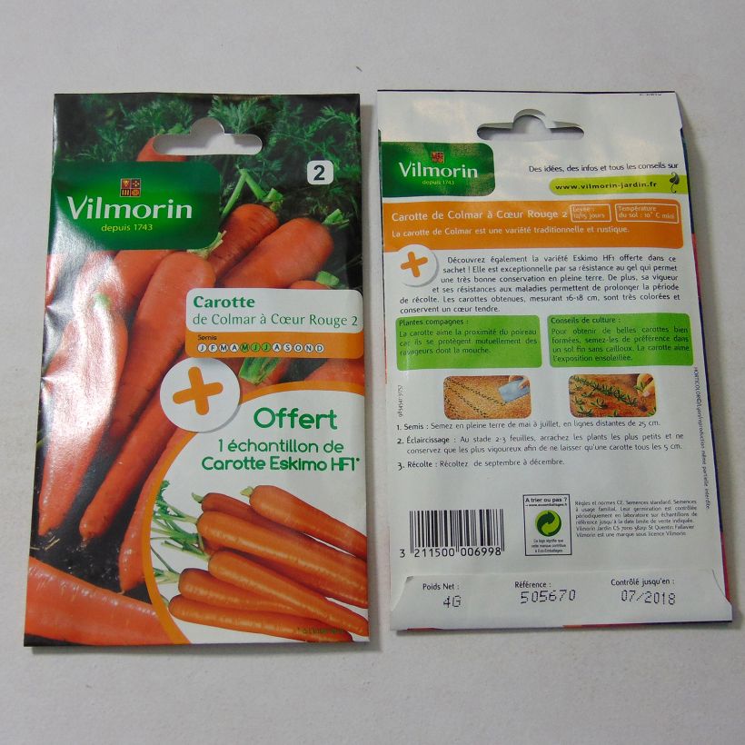 Example of Möhre Colmar à coeur rouge 2 per pack of 2000 seeds (4g) as you get