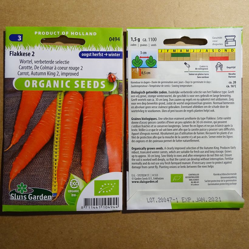 Example of Möhre Colmar à coeur rouge 2 improved Bio per pack of 3000 seeds (4g) as you get