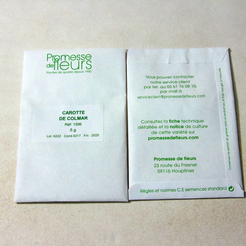 Example of Möhre Colmar à coeur rouge per pack of 3600 seeds (5g) as you get