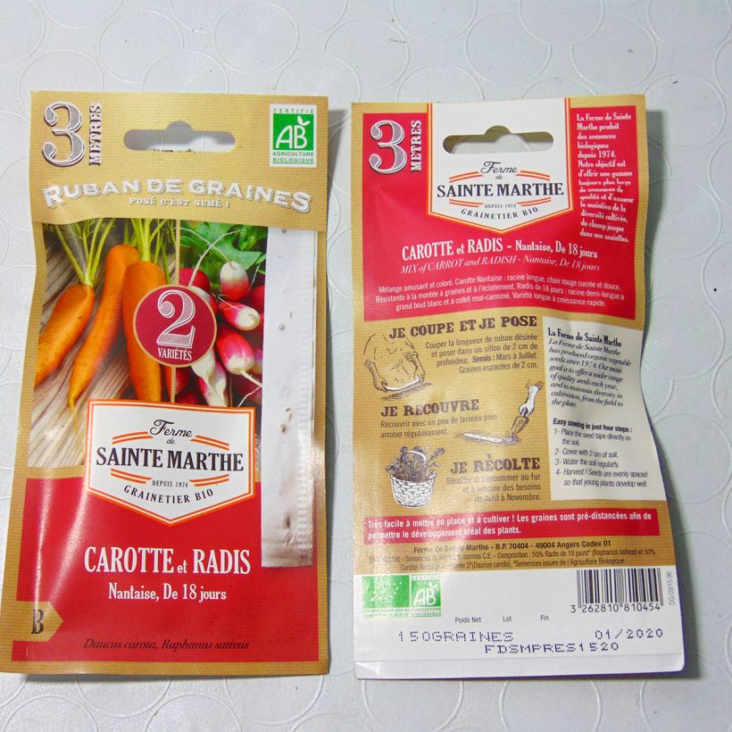 Example of Karottenbandkarte Nantaise - Rettich von 18 Tagen - Bio - Ferme de Sainte Marthe Samen in Bändern as you get