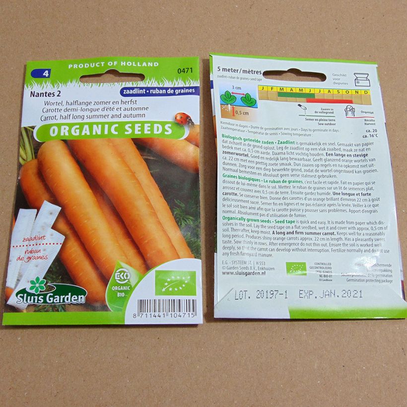 Example of Möhre Nantes 2 Bio (Möhren-Saatband) per 5 g seed pack as you get