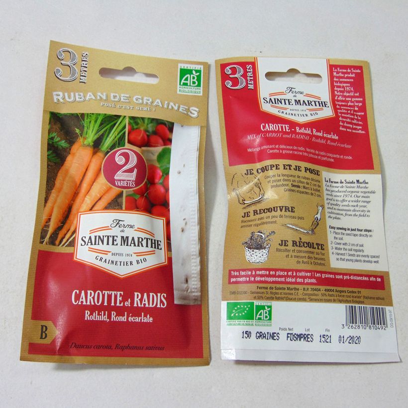 Example of Rothild Möhrenband - Rettich Rondes Ecarlate - Bio - Ferme de Sainte Marthe Samen in Bändern as you get