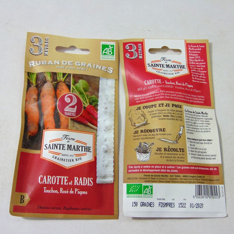 Example of Möhrenband 'Touchon' - Radieschen 'Rosa Ostern' - Bio - Ferme de Sainte Marthe Samen in Bändern as you get