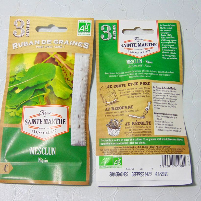 Example of Mesclun Mix 1 (Saatband) Bio - Ferme de Sainte Marthe Samen in Bändern as you get