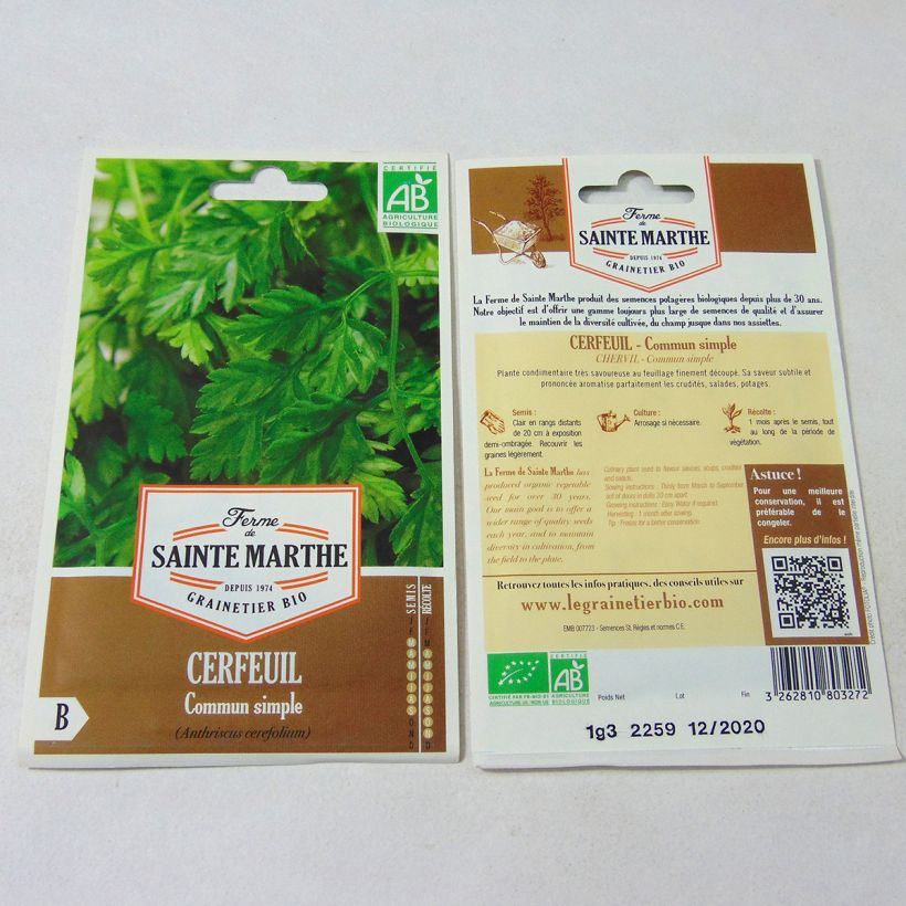 Example of Garten-Kerbel Bio - Ferme de Sainte Marthe - Anthriscus cerefolium per pack of 500 seeds (1,5g) as you get