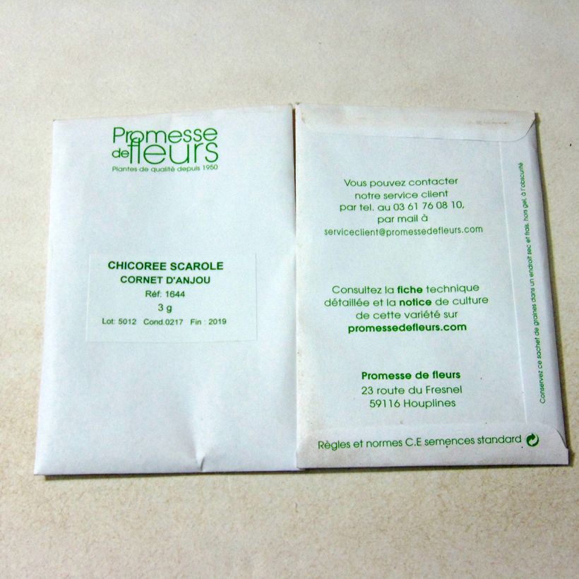 Example of Endivie Escariol Cornet d'Anjou per pack of 1800 seeds (3g) as you get