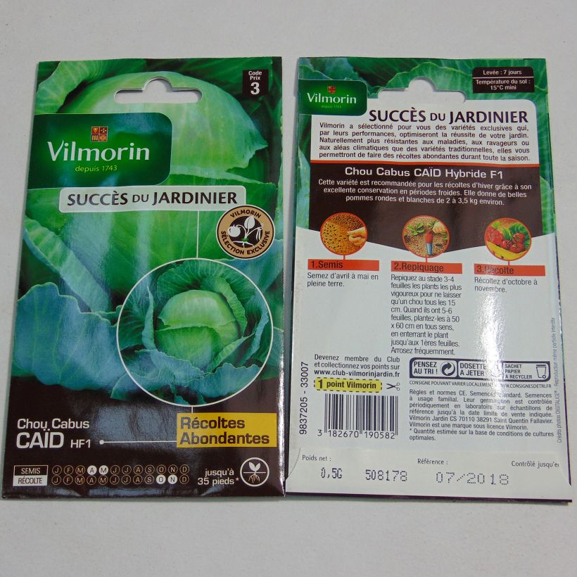 Example of Kopfkohl Caïd F1 - Vilmorin per 0.5 g seed pack as you get