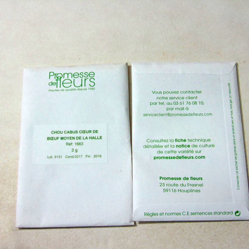 Example of Kopfkohl Cœur de Bœuf Moyen de la Halle per pack of 600 seeds (3g) as you get