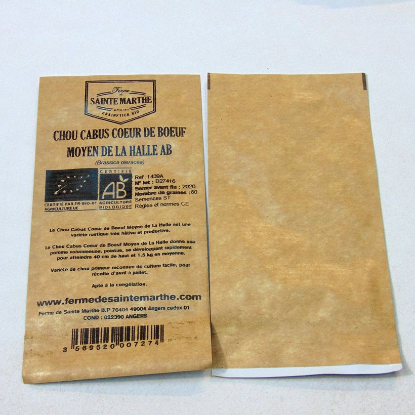 Example of Kopfkohl Cœur de Bœuf Moyen de la Halle Bio - Ferme de Sainte Marthe per pack of 80 seeds as you get