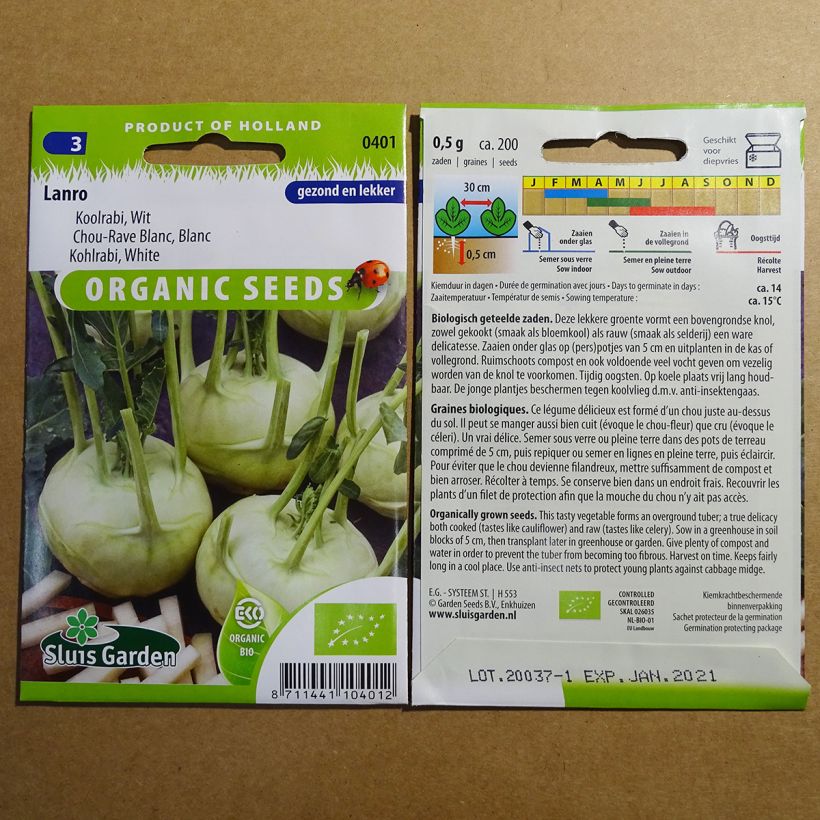 Example of Kohlrabi Lanro Blanc BIO die Tüte mit 200 Samen as you get