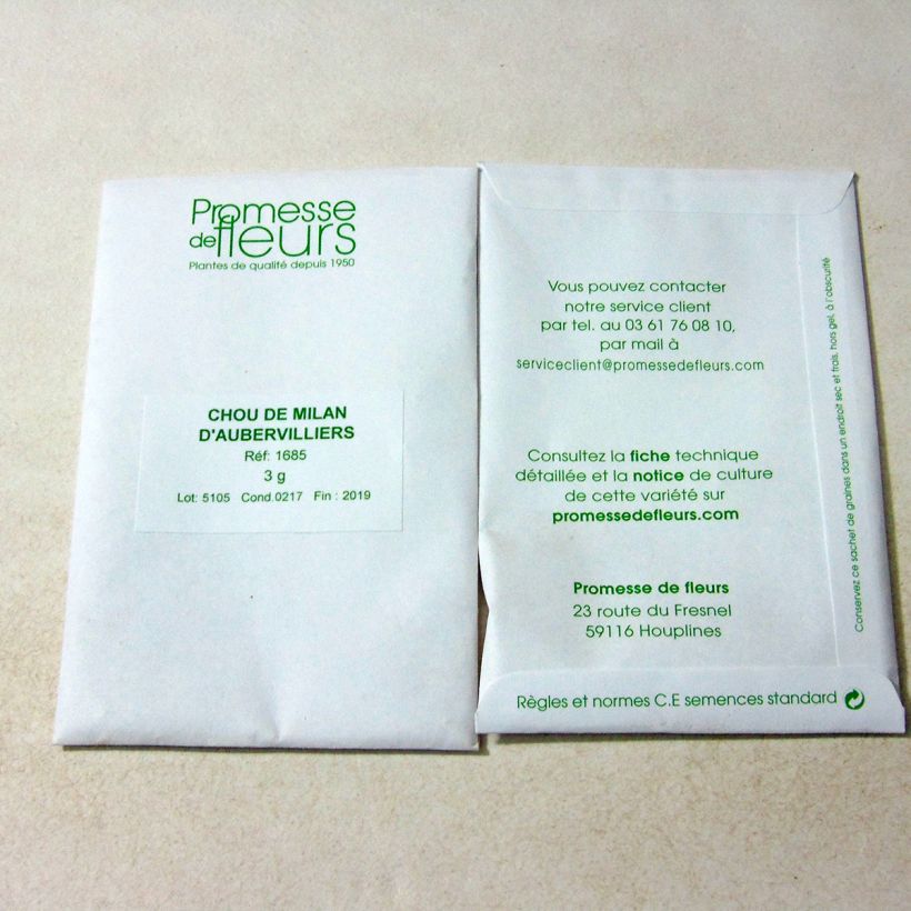 Example of Wirsing d'Aubervilliers per pack of 850 seeds (3g) as you get