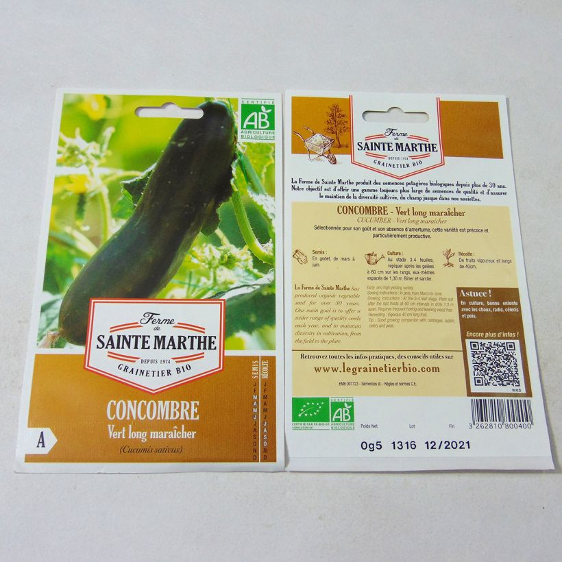 Example of Salat-Gurke Vert long maraîcher Bio - Ferme de Sainte Marthe per pack of 15 seeds as you get