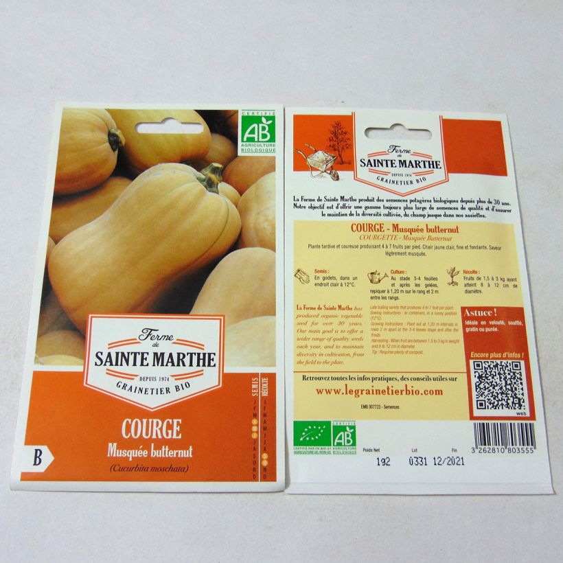 Example of Moschus-Kürbis Musquée Butternut Bio - Ferme de Sainte Marthe per pack of 10 seeds (1.2g) as you get