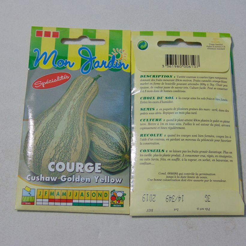 Example of Kürbis Cushaw Golden per pack of 18 seeds (3g) as you get