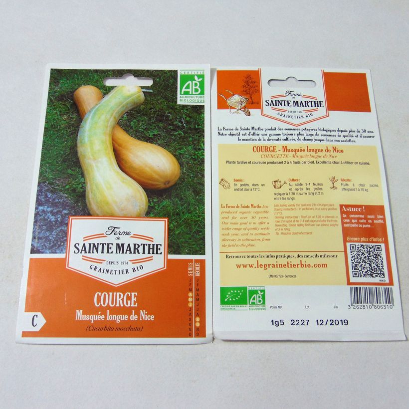 Example of Moschus-Kürbis Musquée Longue de Nice Bio - Ferme de Sainte Marthe per pack of 15 seeds (1,5g) as you get