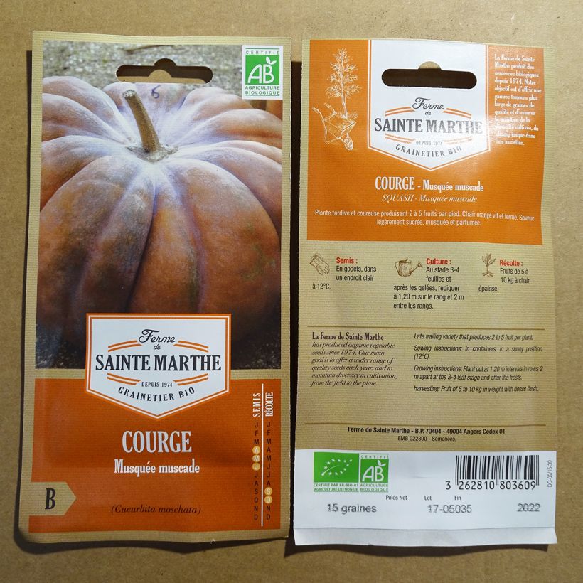 Example of Moschus-Kürbis Musquée Muscade Bio - Ferme de Sainte Marthe per pack of 8 seeds (1.3g) as you get
