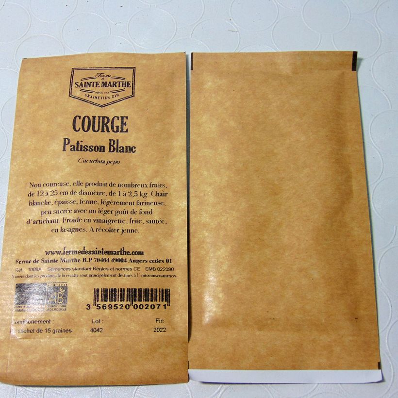 Example of Üfo-Kürbis Pâtisson Blanc Bio - Ferme de Sainte Marthe per pack of 10 seeds (1g) as you get