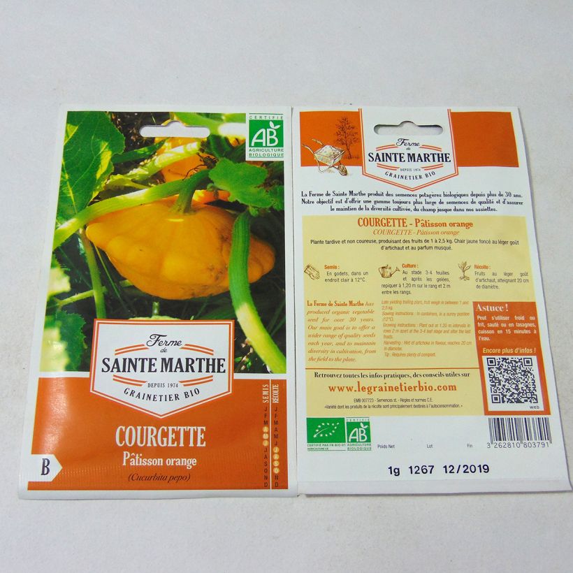 Example of Üfo-Kürbis Pâtisson Orange Bio - Ferme de Sainte Marthe per pack of 10 seeds (1g) as you get