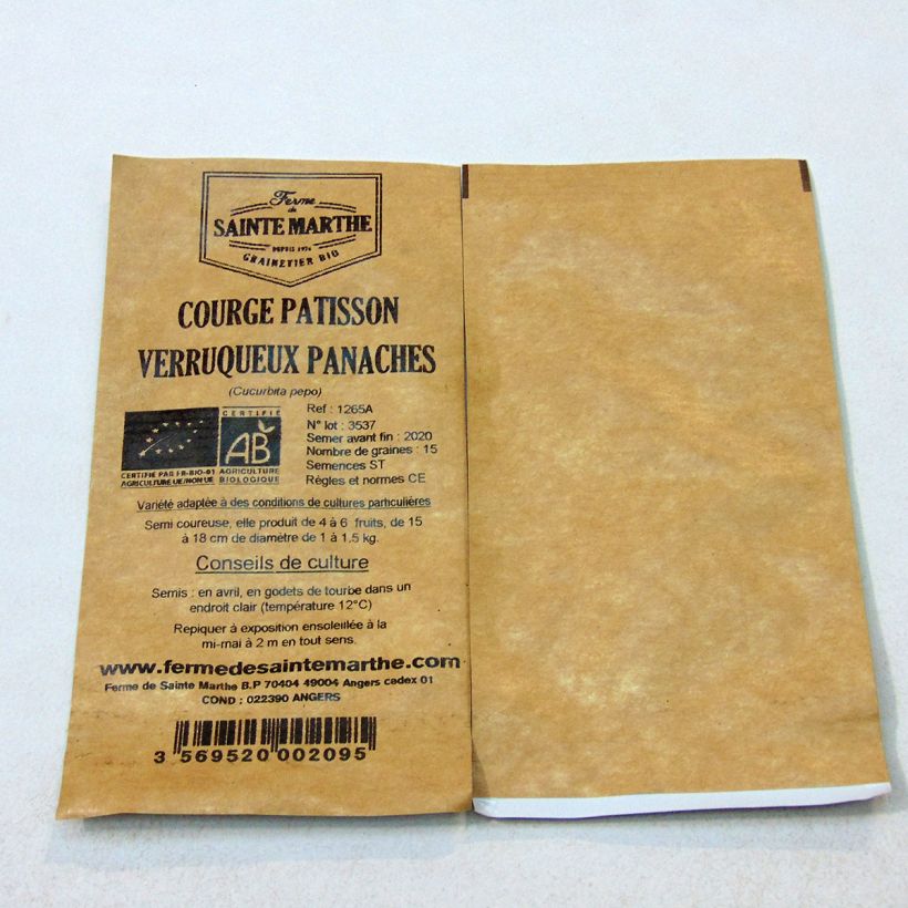 Example of Üfo-Kürbis Pâtisson verruqueux panaché Bio - Ferme de Sainte Marthe per pack of 20 seeds (1g) as you get