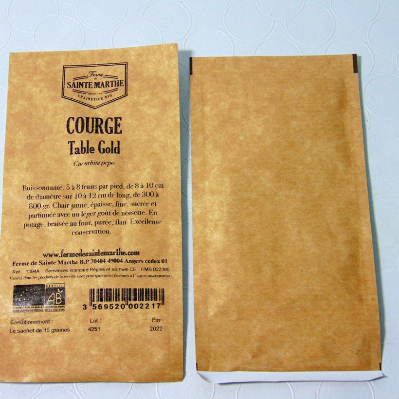 Example of Garten-Kürbis Table Gold Bio - Ferme de Sainte Marthe per pack of 20 seeds (1g) as you get