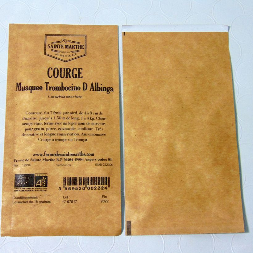 Example of Moschus-Kürbis Tromboncino d'Albinga Bio - Ferme de Sainte Marthe per pack of 20 seeds (1g) as you get