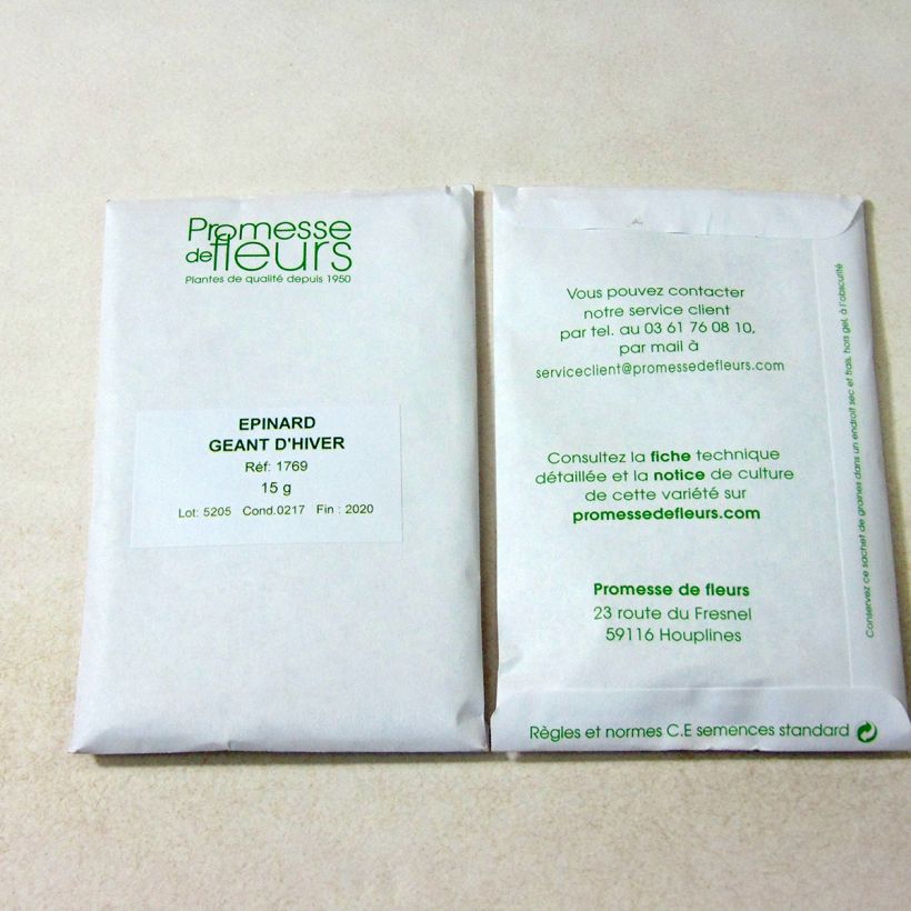 Example of Spinat Géant d'Hiver per pack of 1000 seeds (15g) as you get