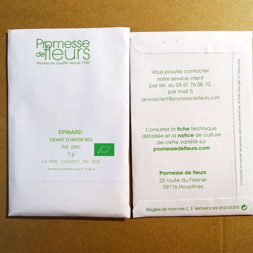 Example of Spinat Géant d'Hiver Bio per pack of 500 seeds (8g) as you get