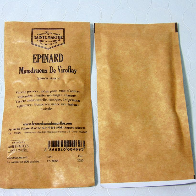 Example of Spinat Monstrueux de Viroflay Bio per pack of 800 seeds as you get