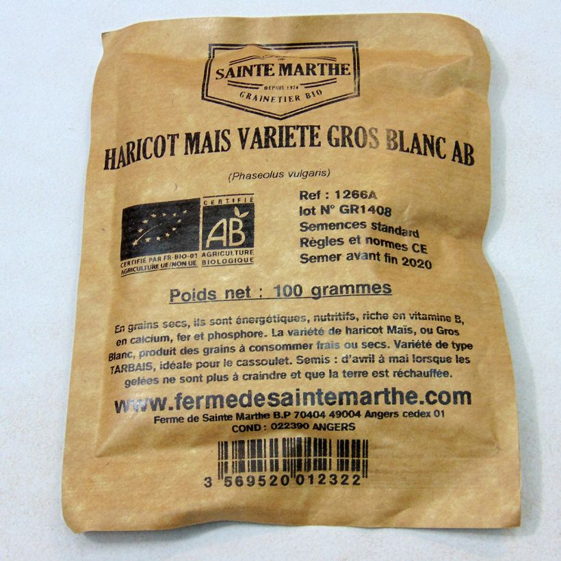 Example of Stangenbohne Maïs Variété Gros Blanc Bio per pack of 150 seeds (80g) as you get